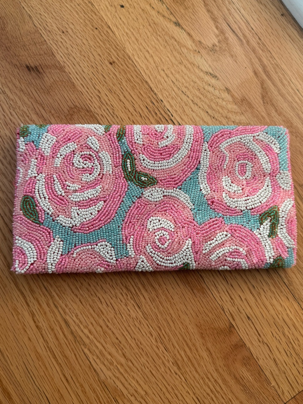 Rare Lilly Pulitzer Pink Rose Beaded Clutch